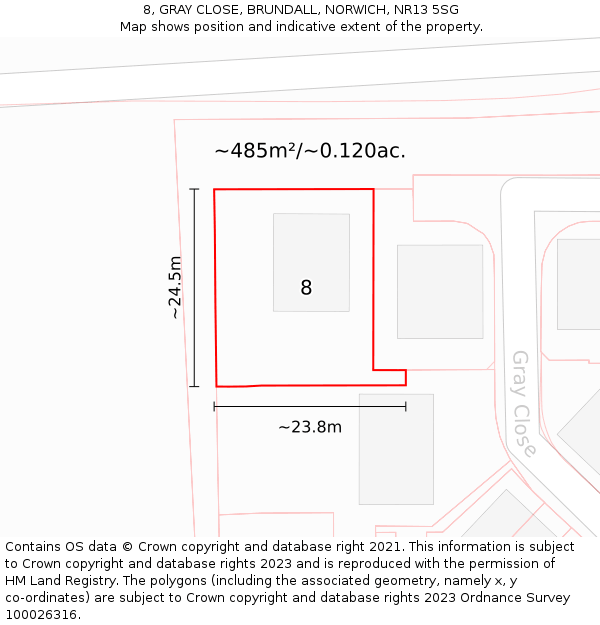 8, GRAY CLOSE, BRUNDALL, NORWICH, NR13 5SG: Plot and title map