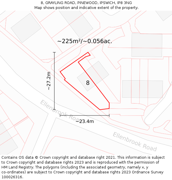 8, GRAYLING ROAD, PINEWOOD, IPSWICH, IP8 3NG: Plot and title map