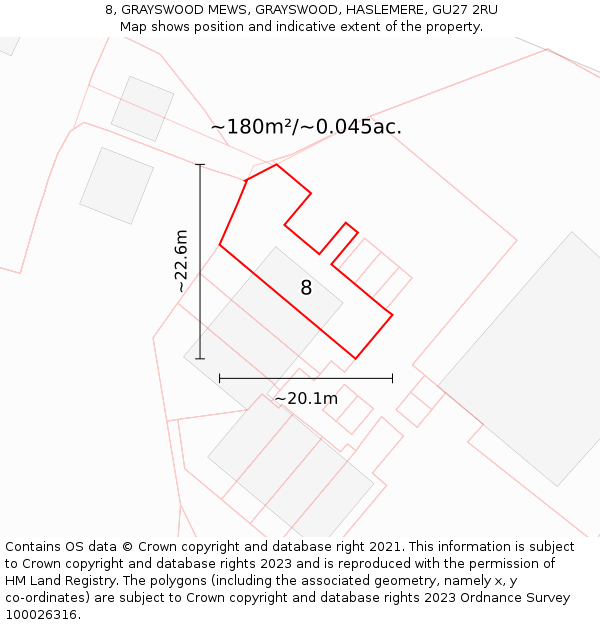 8, GRAYSWOOD MEWS, GRAYSWOOD, HASLEMERE, GU27 2RU: Plot and title map