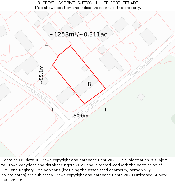 8, GREAT HAY DRIVE, SUTTON HILL, TELFORD, TF7 4DT: Plot and title map