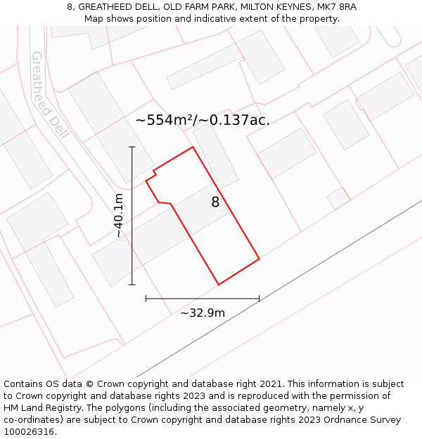 8, GREATHEED DELL, OLD FARM PARK, MILTON KEYNES, MK7 8RA: Plot and title map