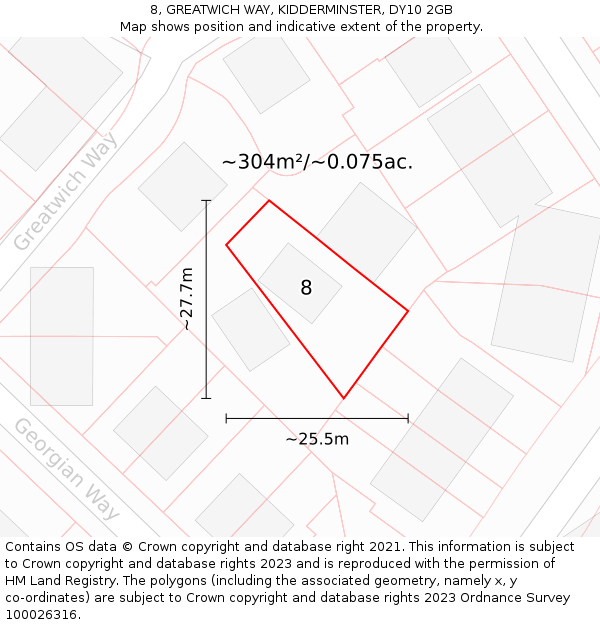 8, GREATWICH WAY, KIDDERMINSTER, DY10 2GB: Plot and title map