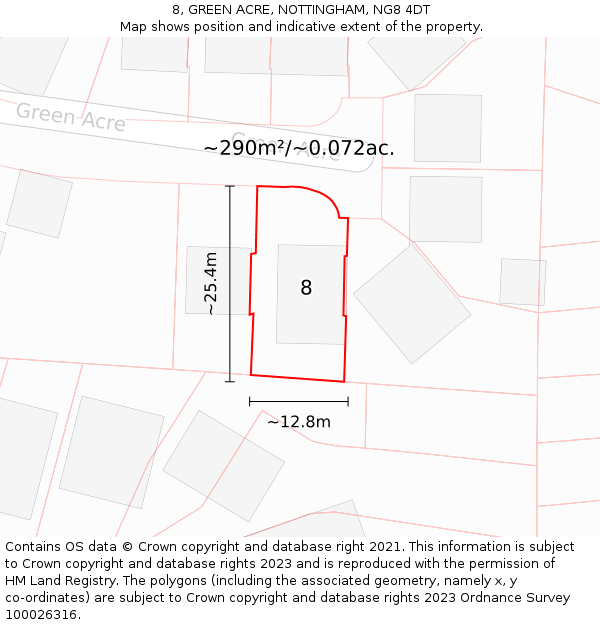 8, GREEN ACRE, NOTTINGHAM, NG8 4DT: Plot and title map