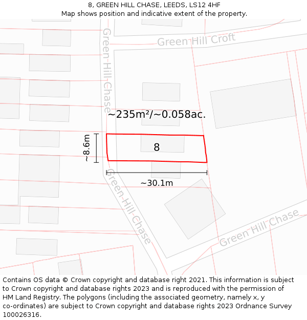 8, GREEN HILL CHASE, LEEDS, LS12 4HF: Plot and title map