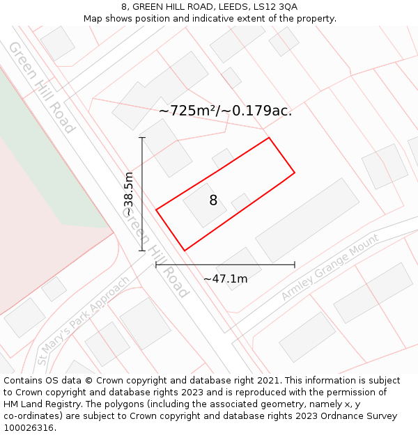8, GREEN HILL ROAD, LEEDS, LS12 3QA: Plot and title map
