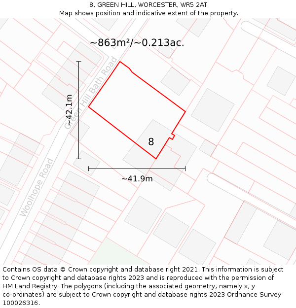 8, GREEN HILL, WORCESTER, WR5 2AT: Plot and title map