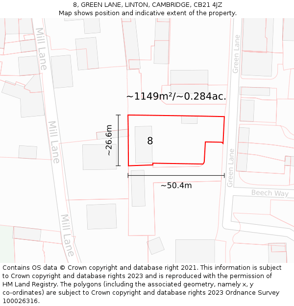 8, GREEN LANE, LINTON, CAMBRIDGE, CB21 4JZ: Plot and title map