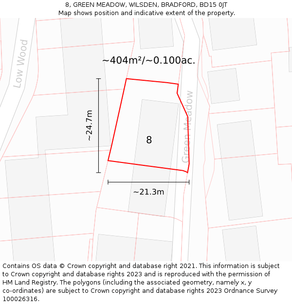 8, GREEN MEADOW, WILSDEN, BRADFORD, BD15 0JT: Plot and title map