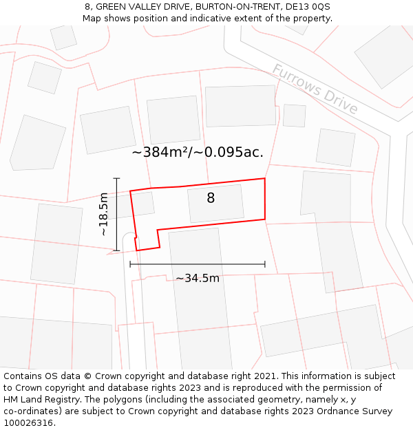 8, GREEN VALLEY DRIVE, BURTON-ON-TRENT, DE13 0QS: Plot and title map