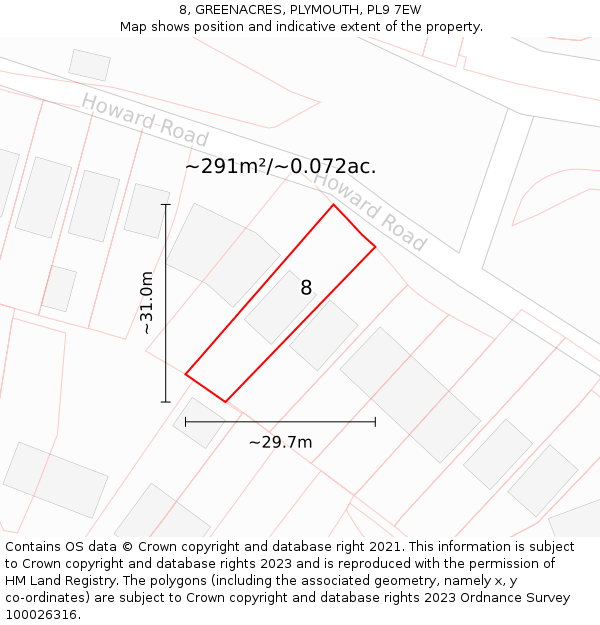 8, GREENACRES, PLYMOUTH, PL9 7EW: Plot and title map