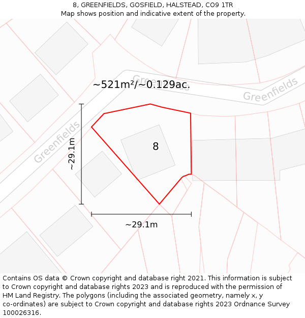 8, GREENFIELDS, GOSFIELD, HALSTEAD, CO9 1TR: Plot and title map