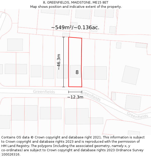 8, GREENFIELDS, MAIDSTONE, ME15 8ET: Plot and title map