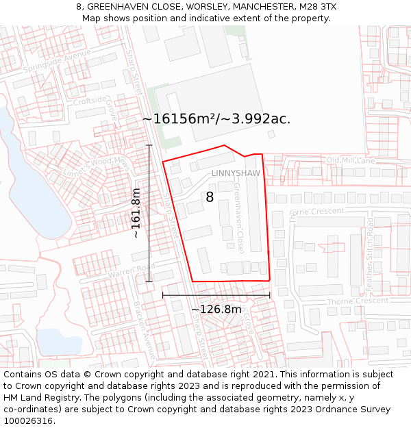 8, GREENHAVEN CLOSE, WORSLEY, MANCHESTER, M28 3TX: Plot and title map