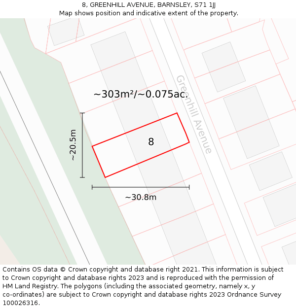 8, GREENHILL AVENUE, BARNSLEY, S71 1JJ: Plot and title map
