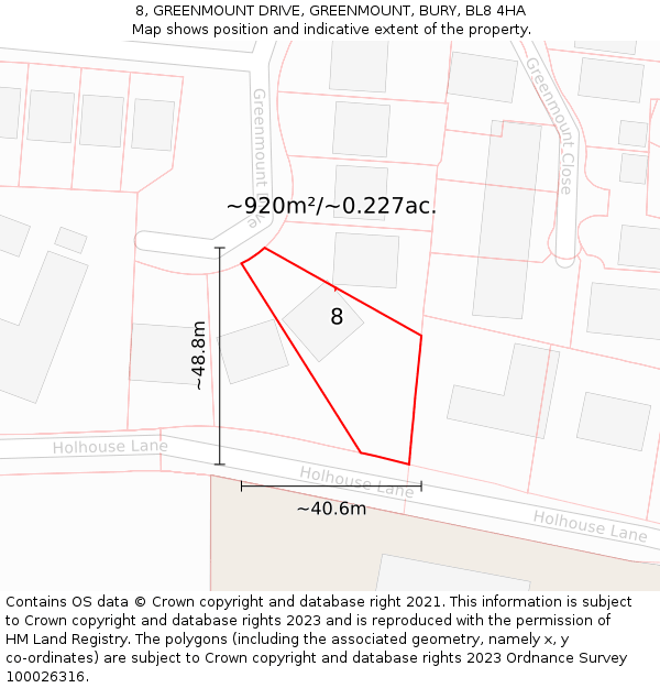 8, GREENMOUNT DRIVE, GREENMOUNT, BURY, BL8 4HA: Plot and title map