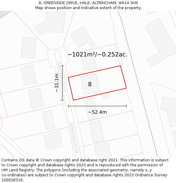 8, GREENSIDE DRIVE, HALE, ALTRINCHAM, WA14 3HX: Plot and title map