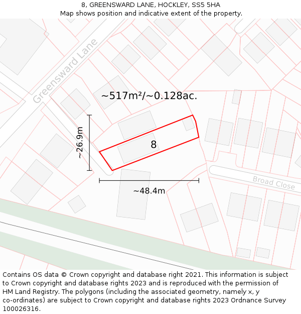 8, GREENSWARD LANE, HOCKLEY, SS5 5HA: Plot and title map