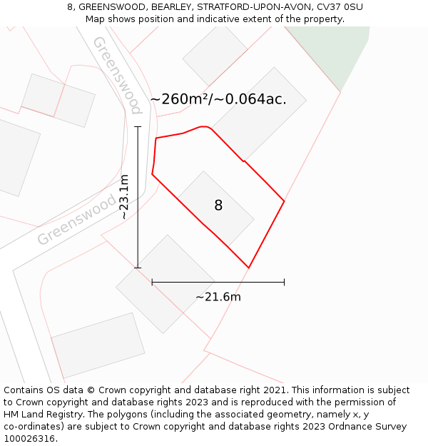 8, GREENSWOOD, BEARLEY, STRATFORD-UPON-AVON, CV37 0SU: Plot and title map