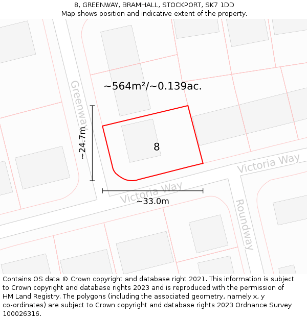 8, GREENWAY, BRAMHALL, STOCKPORT, SK7 1DD: Plot and title map