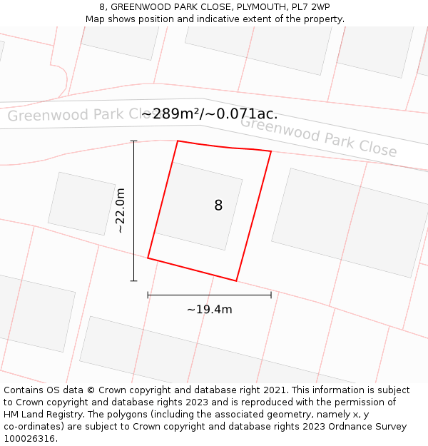 8, GREENWOOD PARK CLOSE, PLYMOUTH, PL7 2WP: Plot and title map