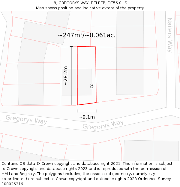 8, GREGORYS WAY, BELPER, DE56 0HS: Plot and title map
