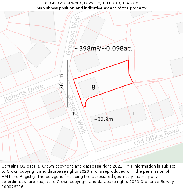 8, GREGSON WALK, DAWLEY, TELFORD, TF4 2GA: Plot and title map