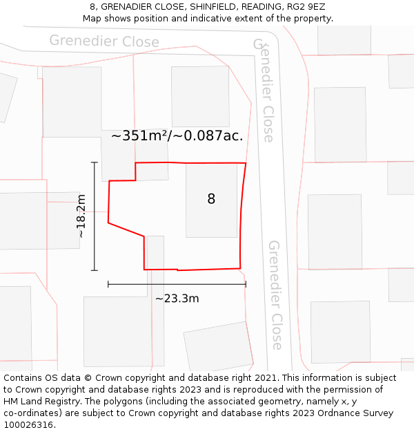 8, GRENADIER CLOSE, SHINFIELD, READING, RG2 9EZ: Plot and title map