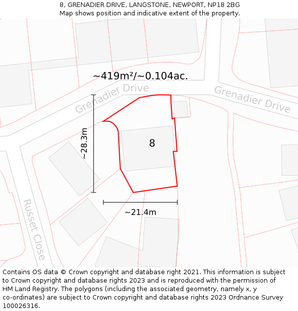 8, GRENADIER DRIVE, LANGSTONE, NEWPORT, NP18 2BG: Plot and title map