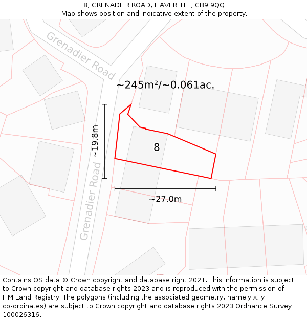 8, GRENADIER ROAD, HAVERHILL, CB9 9QQ: Plot and title map