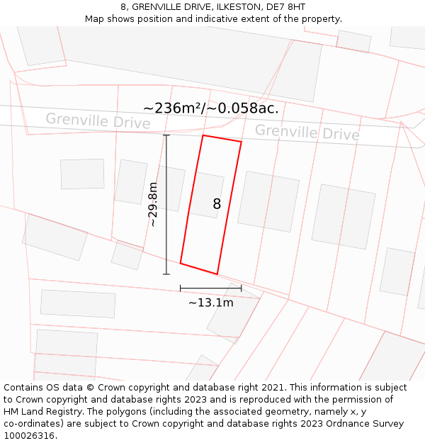 8, GRENVILLE DRIVE, ILKESTON, DE7 8HT: Plot and title map