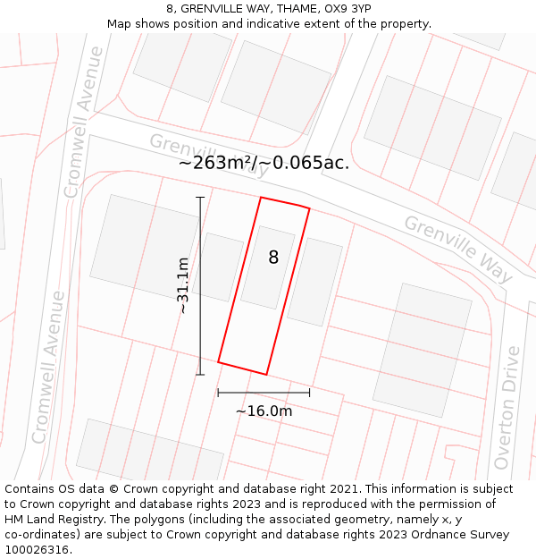 8, GRENVILLE WAY, THAME, OX9 3YP: Plot and title map