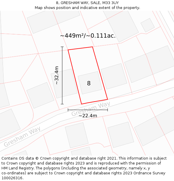 8, GRESHAM WAY, SALE, M33 3UY: Plot and title map