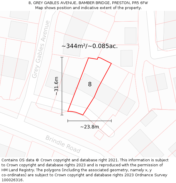8, GREY GABLES AVENUE, BAMBER BRIDGE, PRESTON, PR5 6FW: Plot and title map