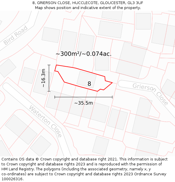 8, GRIERSON CLOSE, HUCCLECOTE, GLOUCESTER, GL3 3UF: Plot and title map