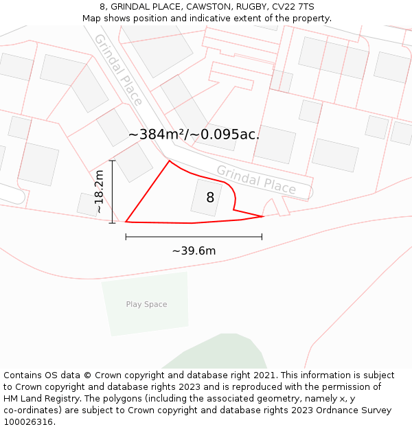 8, GRINDAL PLACE, CAWSTON, RUGBY, CV22 7TS: Plot and title map
