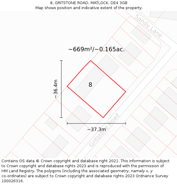 8, GRITSTONE ROAD, MATLOCK, DE4 3GB: Plot and title map