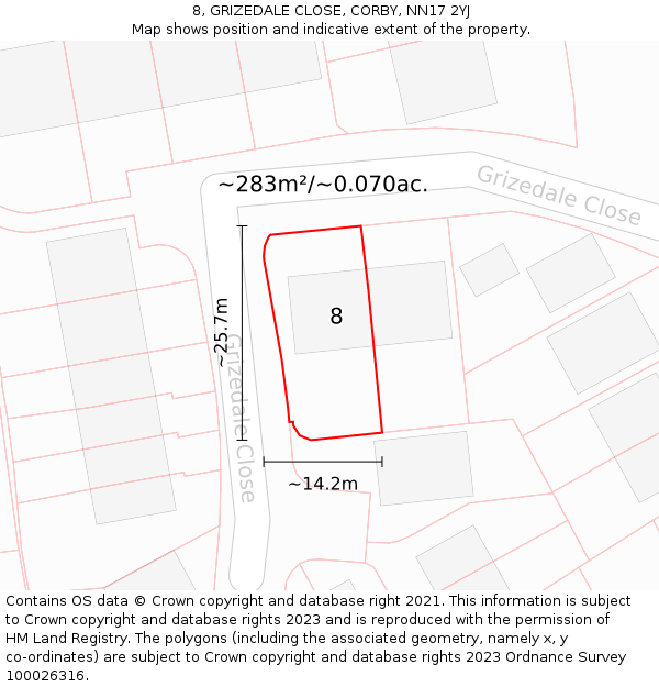 8, GRIZEDALE CLOSE, CORBY, NN17 2YJ: Plot and title map