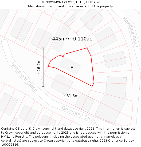 8, GROSMONT CLOSE, HULL, HU8 9LW: Plot and title map
