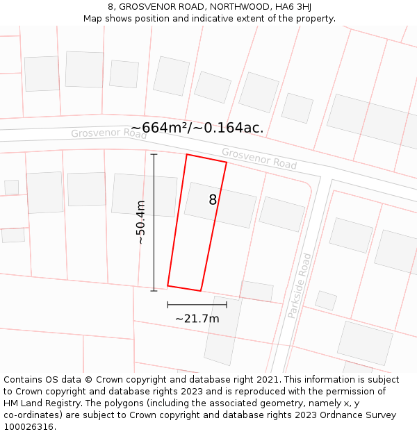 8, GROSVENOR ROAD, NORTHWOOD, HA6 3HJ: Plot and title map