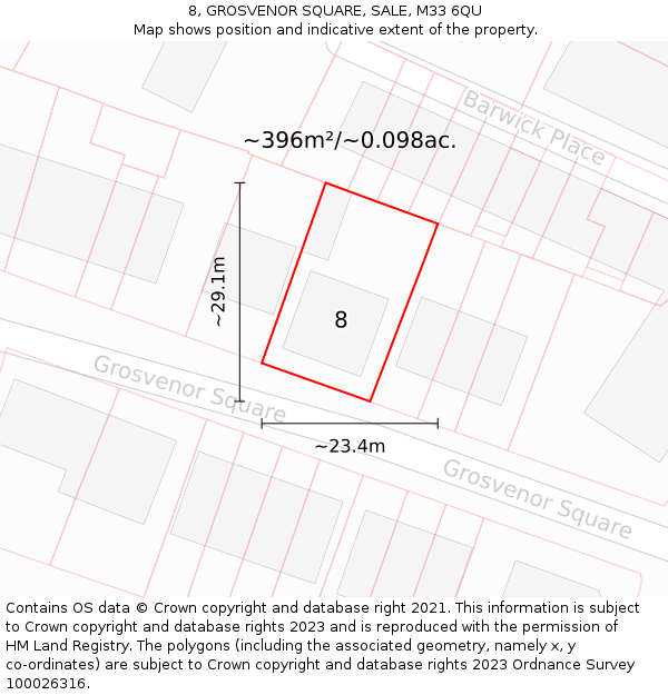8, GROSVENOR SQUARE, SALE, M33 6QU: Plot and title map
