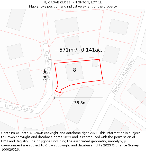 8, GROVE CLOSE, KNIGHTON, LD7 1LJ: Plot and title map