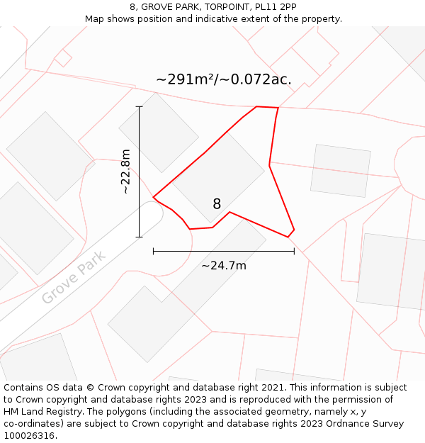 8, GROVE PARK, TORPOINT, PL11 2PP: Plot and title map