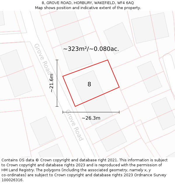 8, GROVE ROAD, HORBURY, WAKEFIELD, WF4 6AQ: Plot and title map