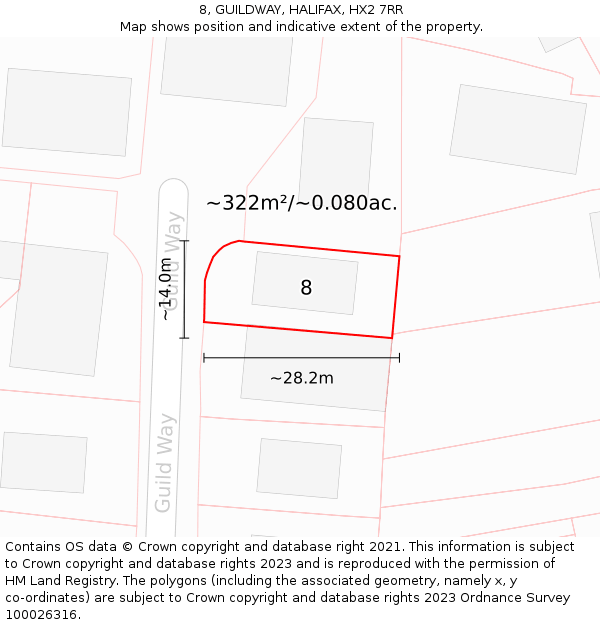 8, GUILDWAY, HALIFAX, HX2 7RR: Plot and title map