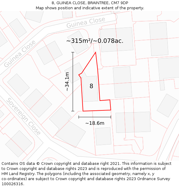 8, GUINEA CLOSE, BRAINTREE, CM7 9DP: Plot and title map