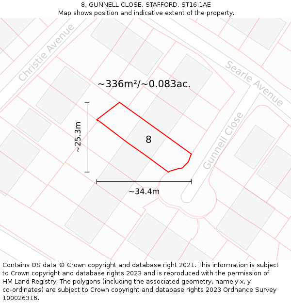 8, GUNNELL CLOSE, STAFFORD, ST16 1AE: Plot and title map
