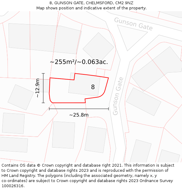 8, GUNSON GATE, CHELMSFORD, CM2 9NZ: Plot and title map