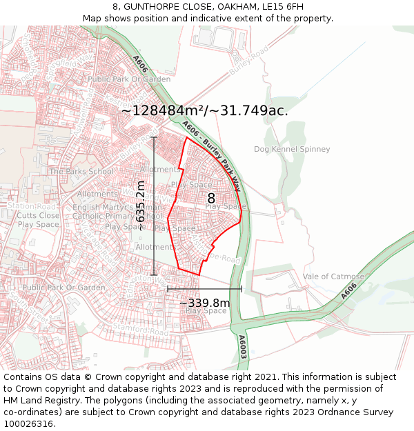 8, GUNTHORPE CLOSE, OAKHAM, LE15 6FH: Plot and title map