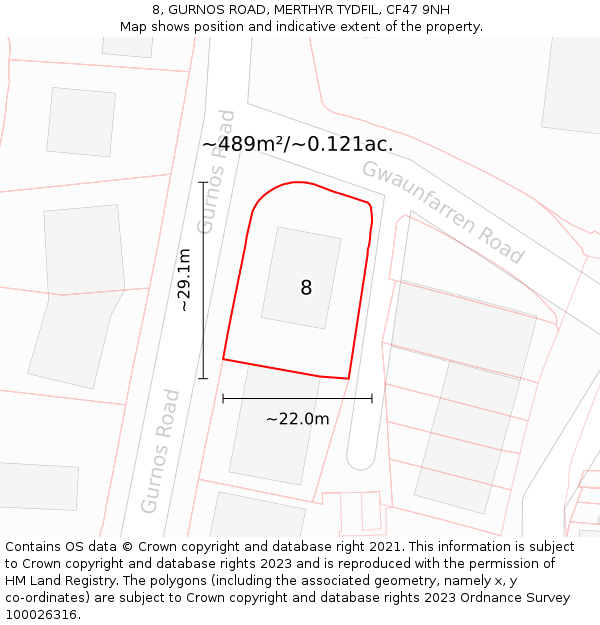 8, GURNOS ROAD, MERTHYR TYDFIL, CF47 9NH: Plot and title map