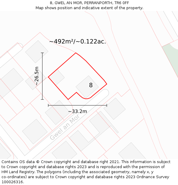 8, GWEL AN MOR, PERRANPORTH, TR6 0FF: Plot and title map
